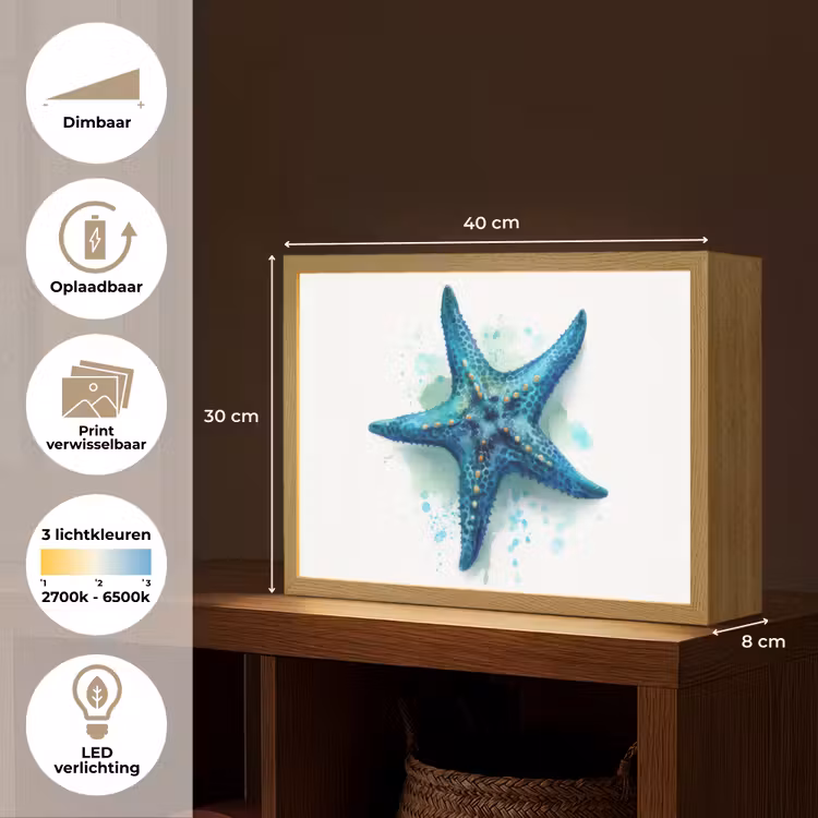 Lightbox - Wandlamp kinderkamer - Zeester - Blauw - Spetters — 9