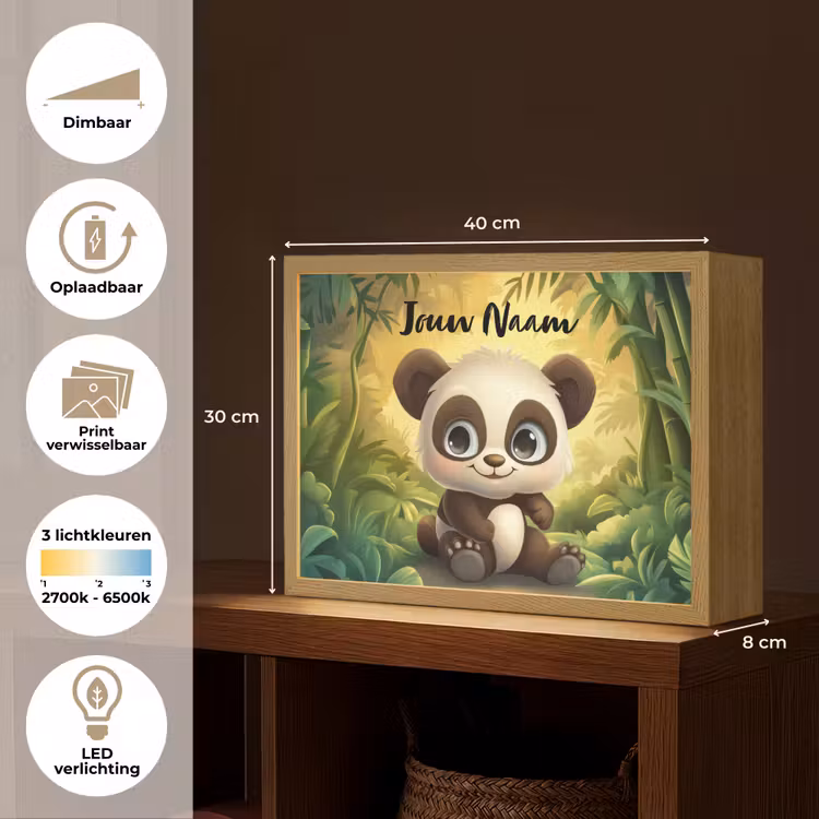 Lightbox - Wandlamp kinderkamer met naam - Panda - Bamboebos - Groen — 9
