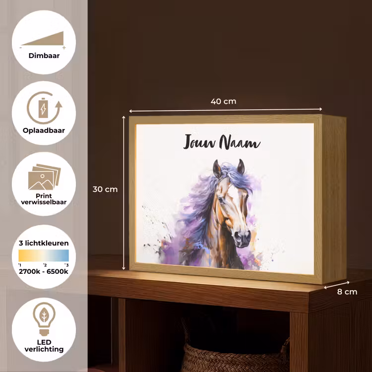 Lightbox - Wandlamp kinderkamer met naam - Paard - Dieren - Meiden - Paars - Bruin — 9