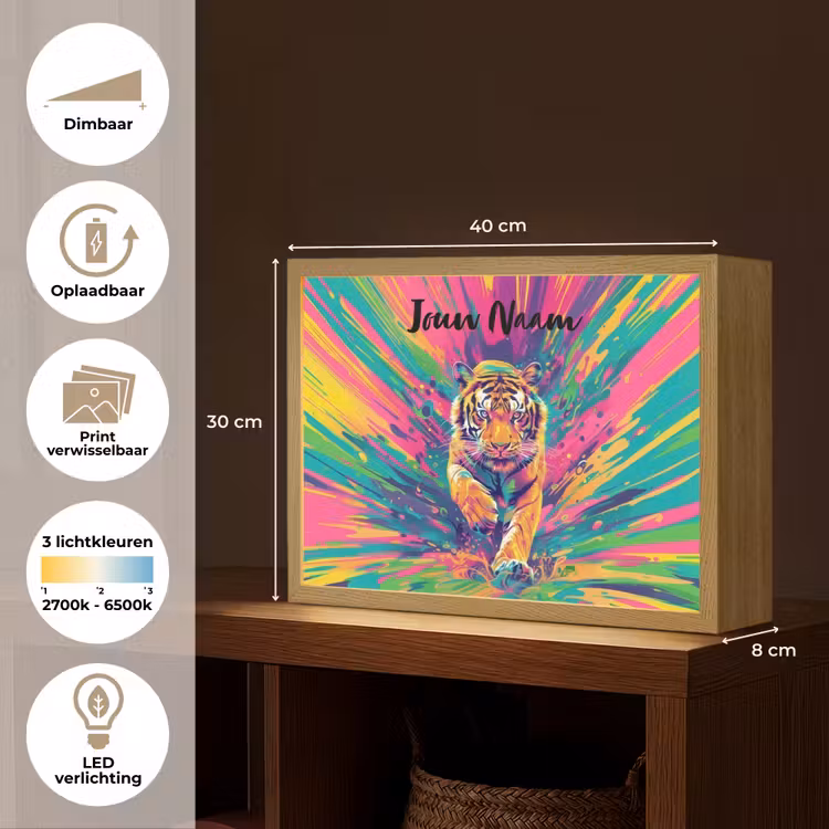 Lightbox - Wandlamp kinderkamer met naam - Tijger - Wilde dieren - Kleurrijk - Verflook — 9