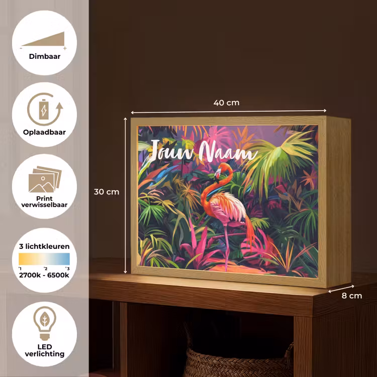 Lightbox - Wandlamp kinderkamer met naam - Flamingo - Tropisch - Dier - Bladeren — 9