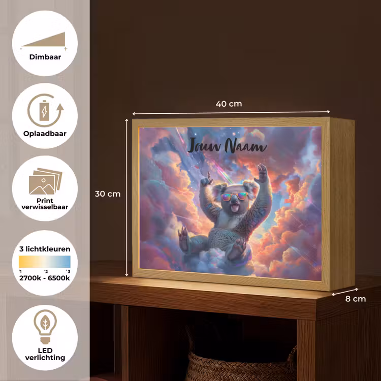 Lightbox - Wandlamp kinderkamer met naam - Koala - Dier - Zonnebril - Wolken — 9