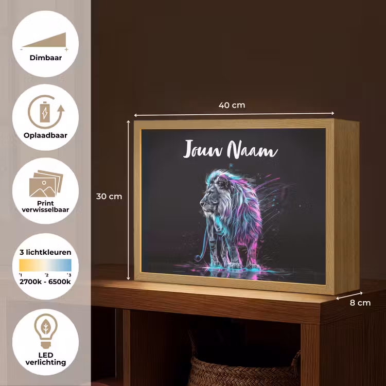 Lightbox - Wandlamp kinderkamer met naam - Leeuw - Kleuren - Zwart - Dieren — 9