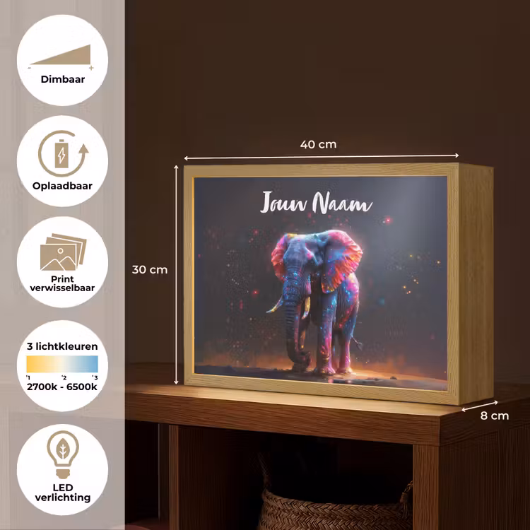 Lightbox - Wandlamp kinderkamer met naam - Olifant - Kleuren - Sterren - Dier — 9