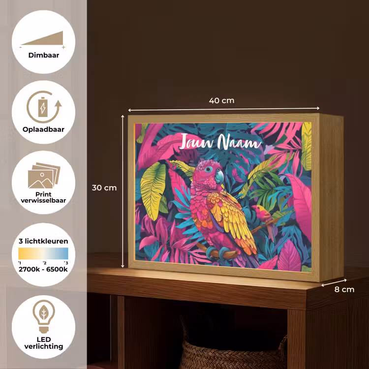 Lightbox - Wandlamp kinderkamer met naam - Papegaai - Tropisch - Jungle - Kleurrijk — 9