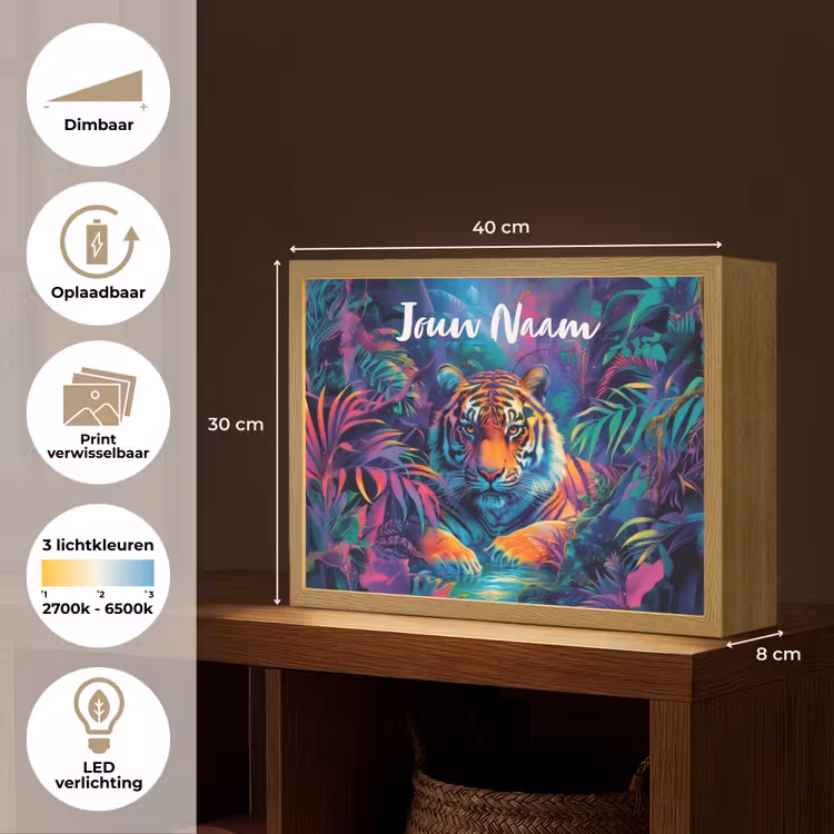 Lightbox - Wandlamp kinderkamer met naam - Tijger - Dier - Jungle - Kleurrijk — 9