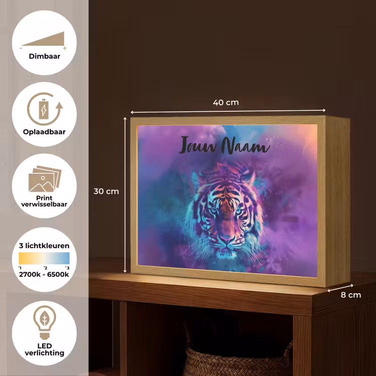 Lightbox - Wandlamp kinderkamer met naam - Tijger - Kleurrijk - Rook - Dieren — 9