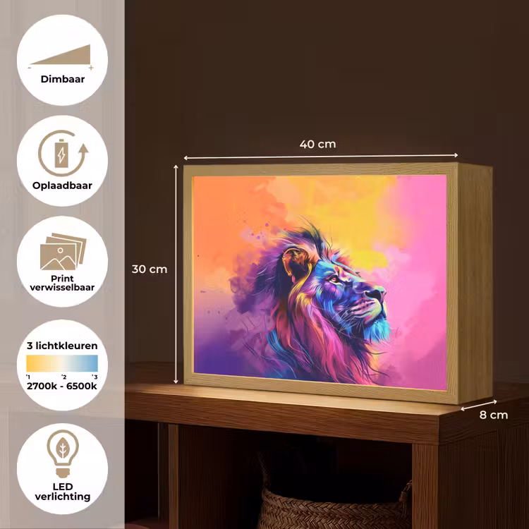 Lightbox - Wandlamp kinderkamer met naam - Leeuw - Verf- Kleuren - Dier — 9
