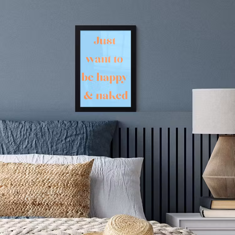 Poster met lijst - Blauw - Oranje - Just want to be happy & naked — 3