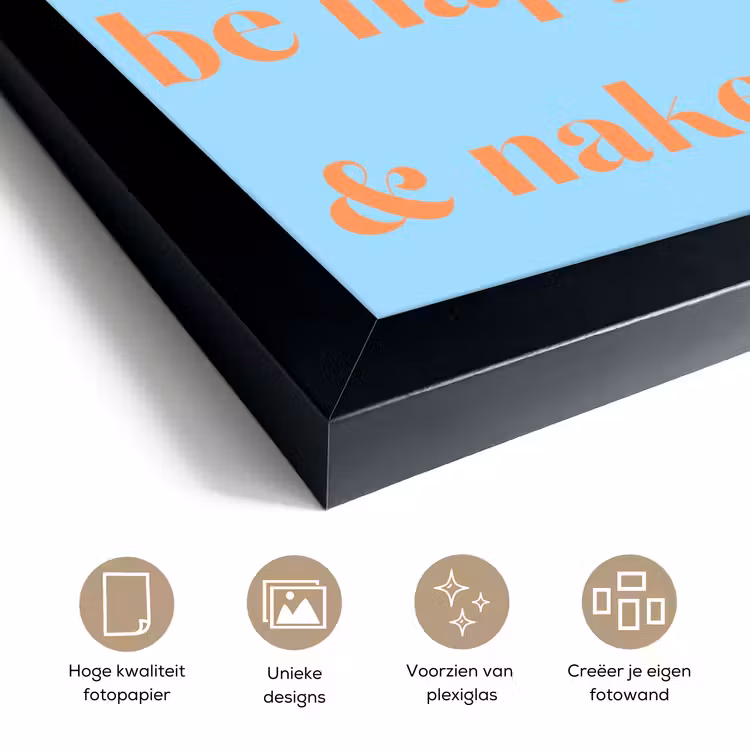 Poster met lijst - Blauw - Oranje - Just want to be happy & naked — 6
