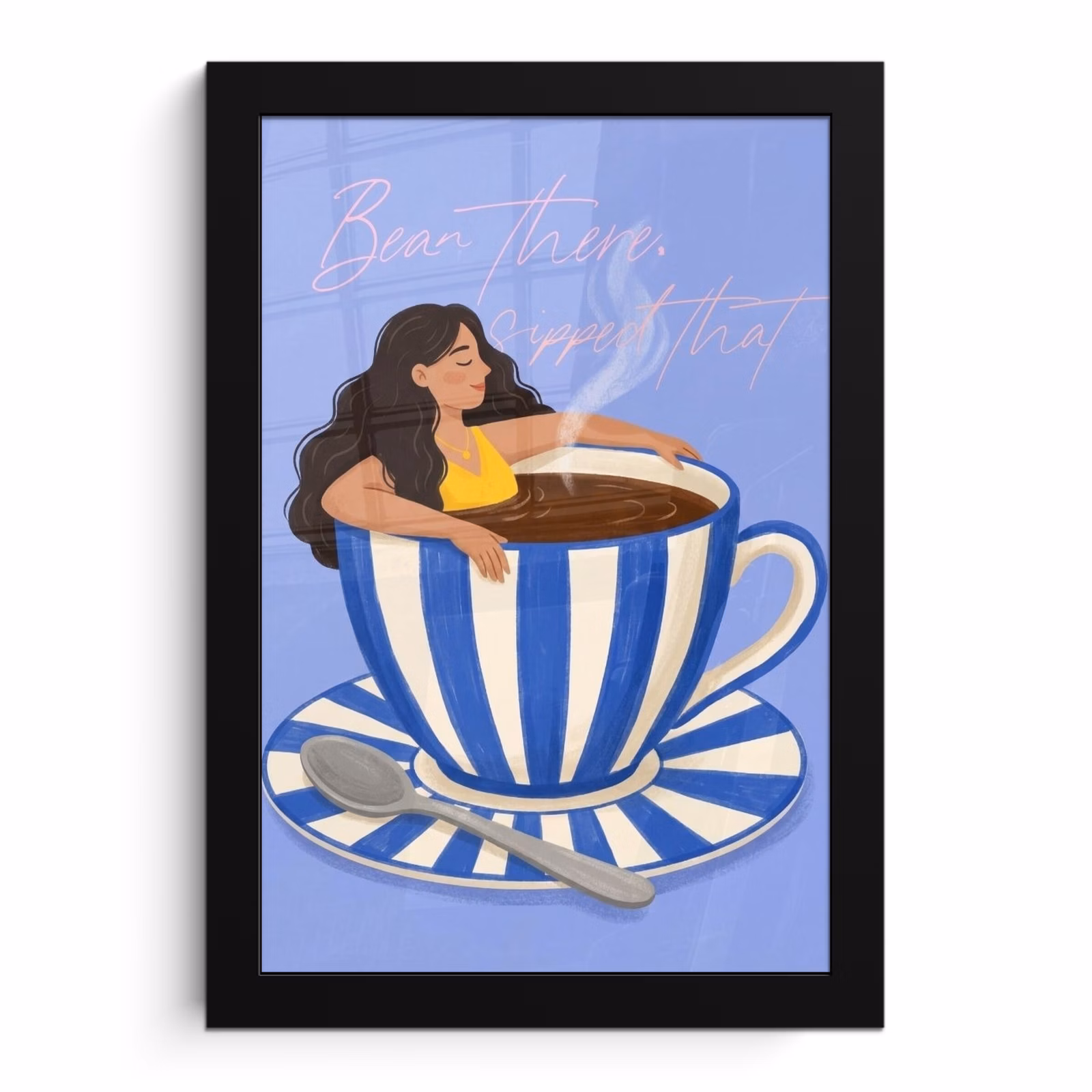 Poster met lijst - Vrouw in Koffiekopje Blauw — 1