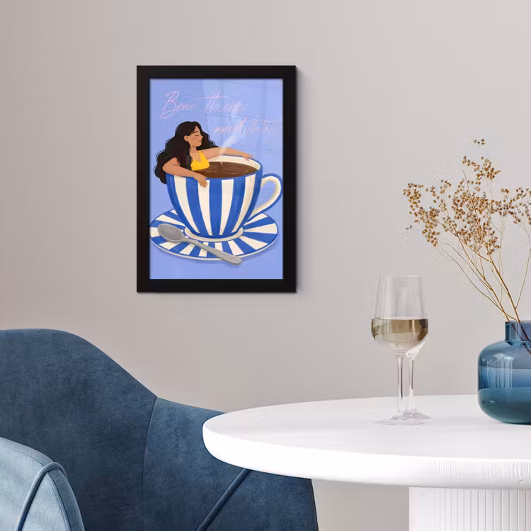 Poster met lijst - Vrouw in Koffiekopje Blauw — 4