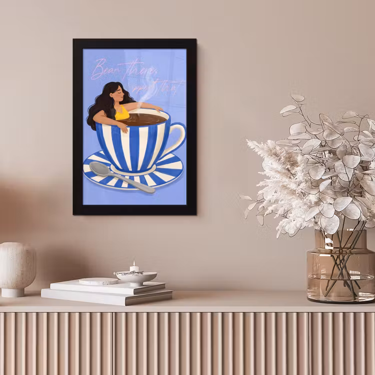 Poster met lijst - Vrouw in Koffiekopje Blauw — 5