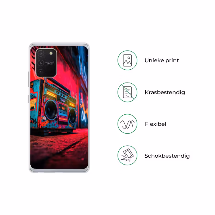Telefoonhoesje Softcase - Boombox - Rood - Graffiti - Neon — 5