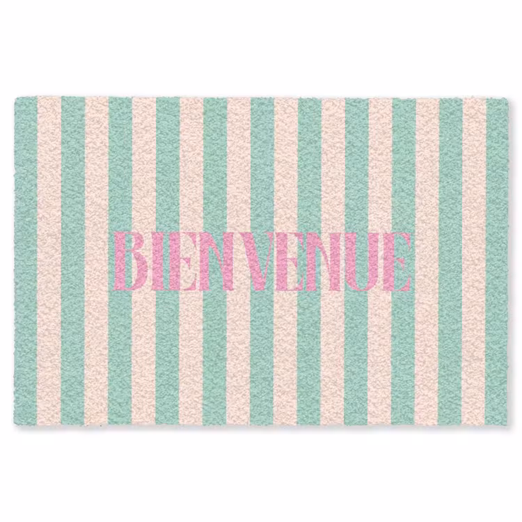 Vloerkleed - Roze - Groen - Strepen - Bienvenue — 1