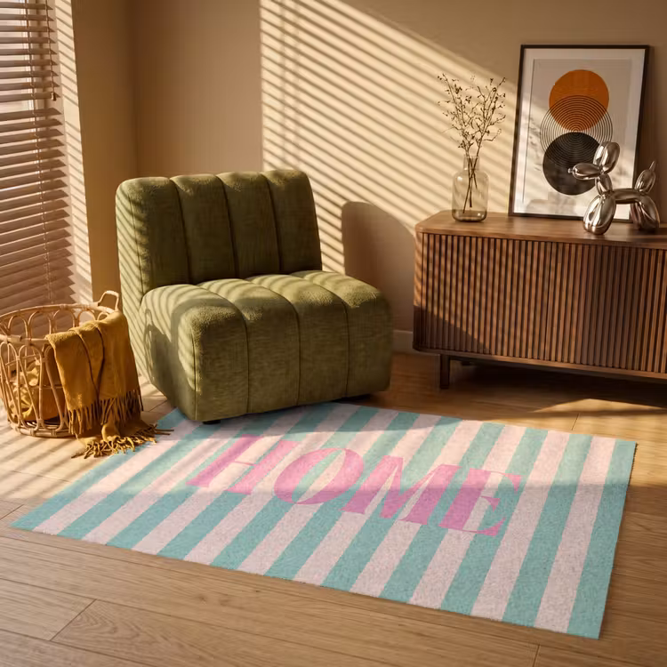 Vloerkleed - Roze - Groen - Strepen - Home — 2