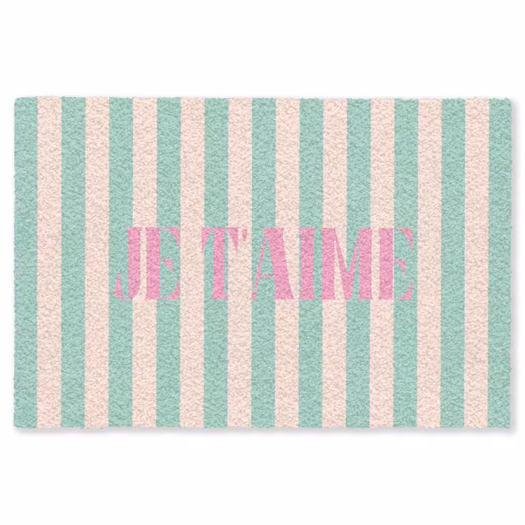 Vloerkleed - Roze - Groen - Strepen - Je t'aime — 1