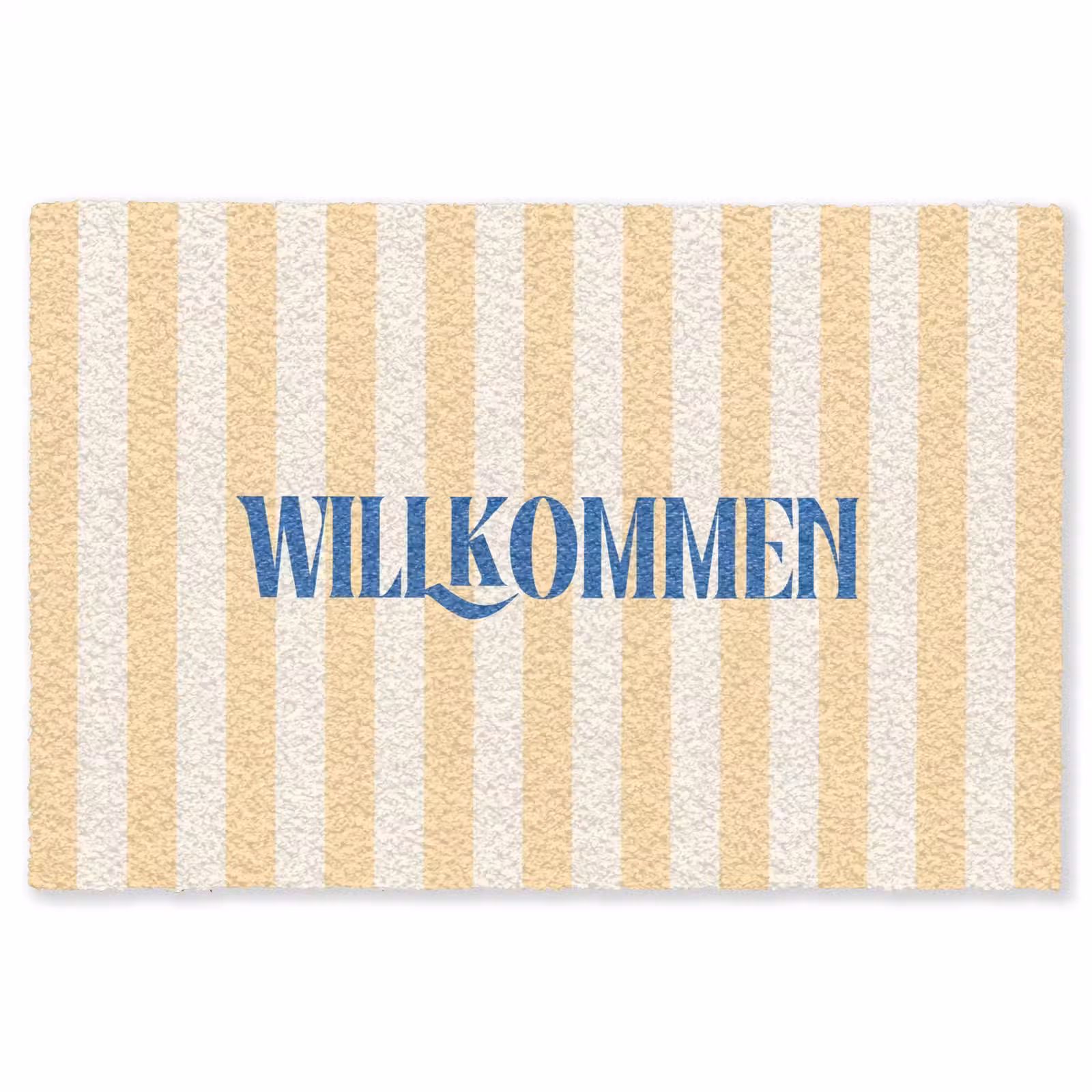 Vloerkleed - Blauw - Geel - Strepen - Willkommen — 1