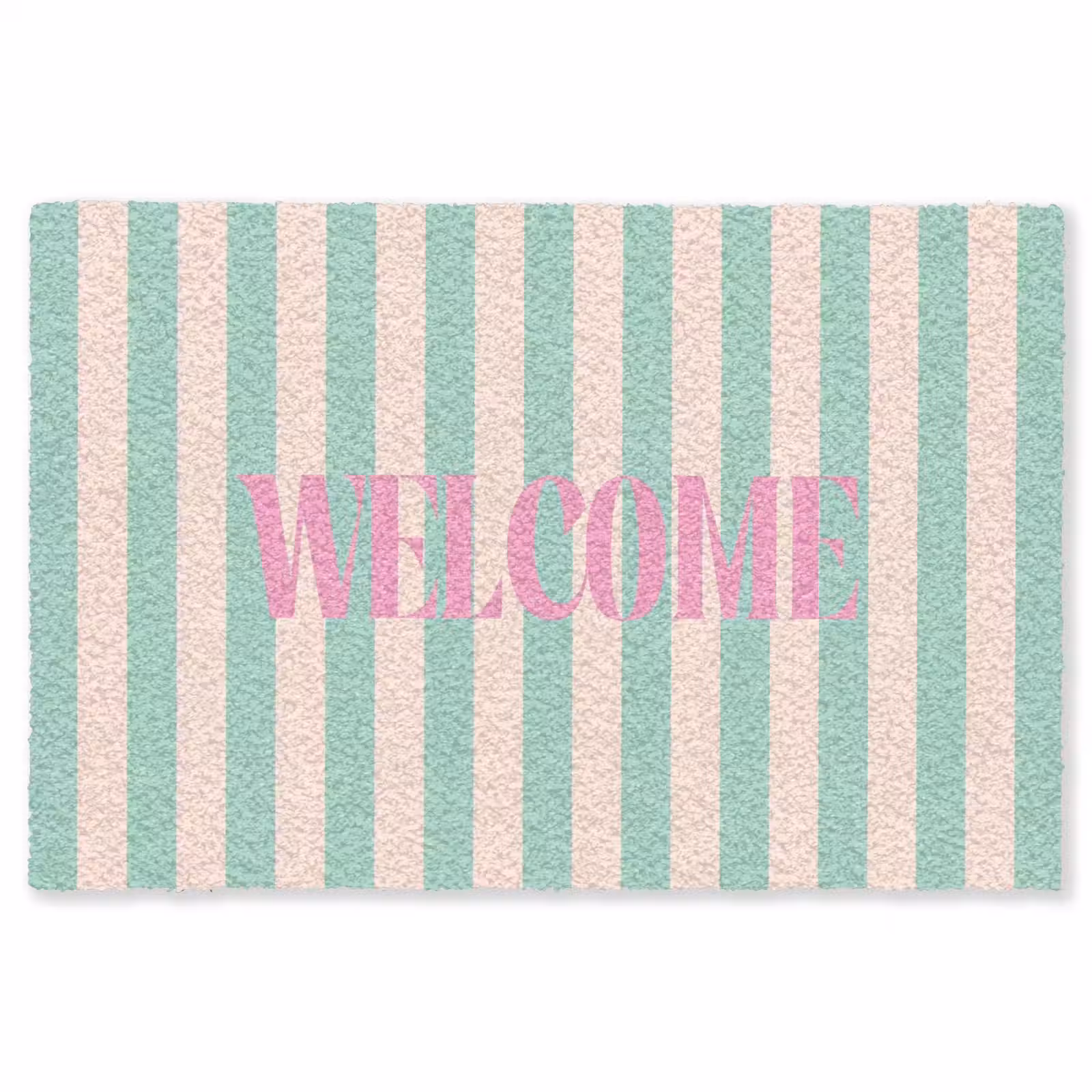 Vloerkleed - Roze - Groen - Strepen - Welcome — 1