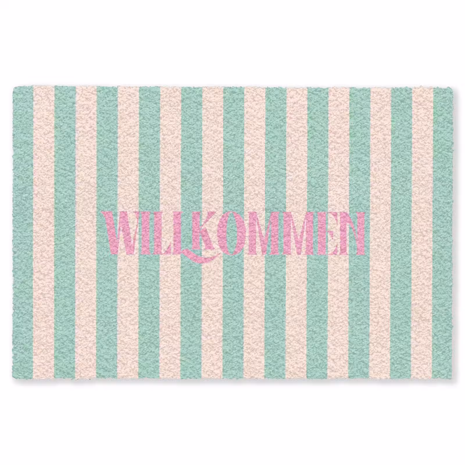 Vloerkleed - Roze - Groen - Strepen - Willkommen — 1