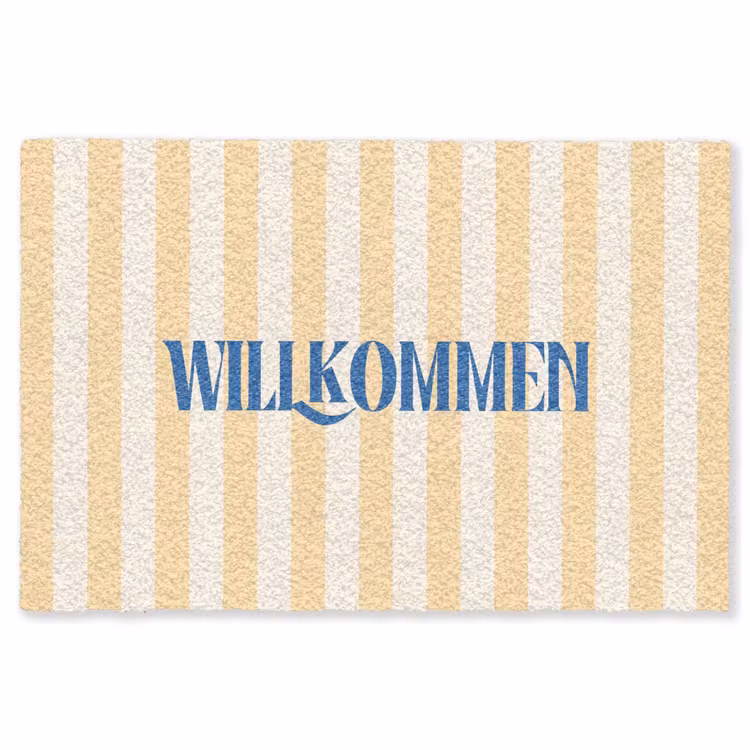 Vloerkleed - Blauw - Geel - Strepen - Willkommen — 1