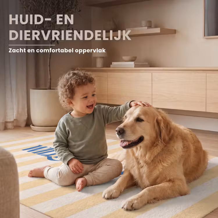 Vloerkleed - Blauw - Geel - Strepen - Willkommen — 6