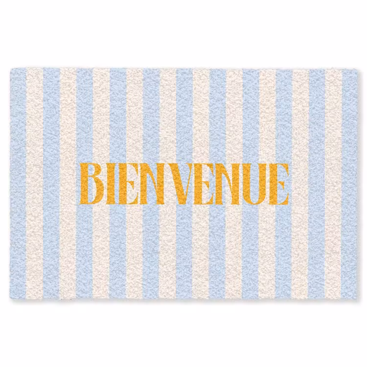 Vloerkleed - Oranje - Blauw - Strepen - Bienvenue — 1