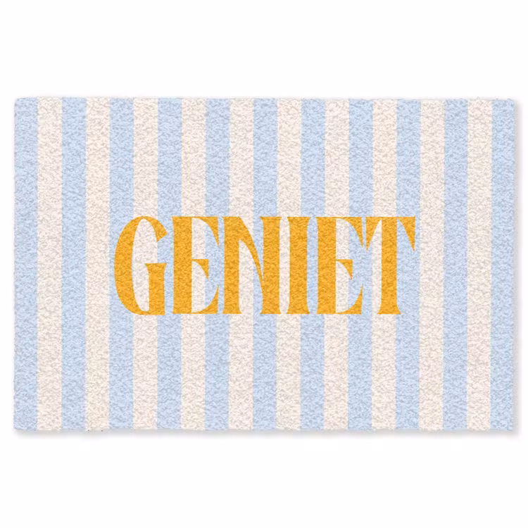 Vloerkleed - Oranje - Blauw - Strepen - Geniet — 1