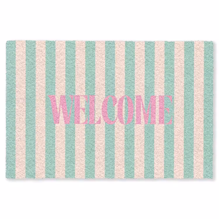 Vloerkleed - Roze - Groen - Strepen - Welcome — 1