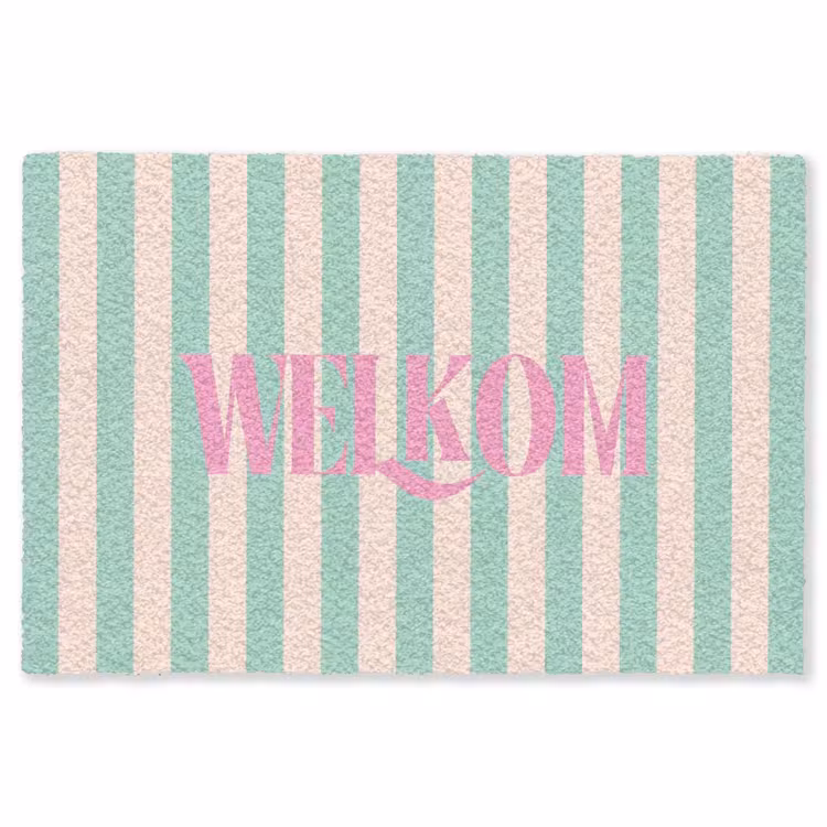 Vloerkleed - Roze - Groen - Strepen - Welkom — 1