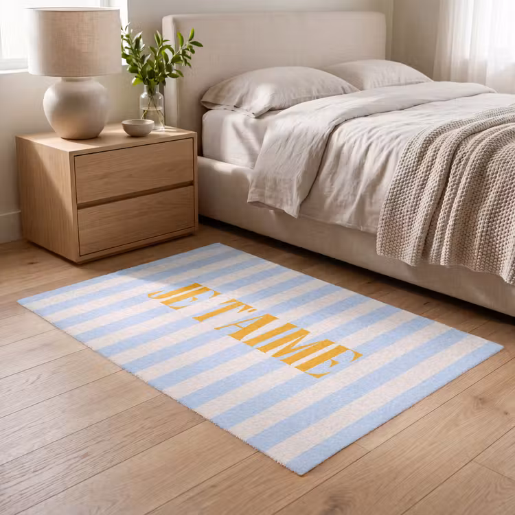 Vloerkleed - Oranje - Blauw - Strepen - Je t'aime — 5