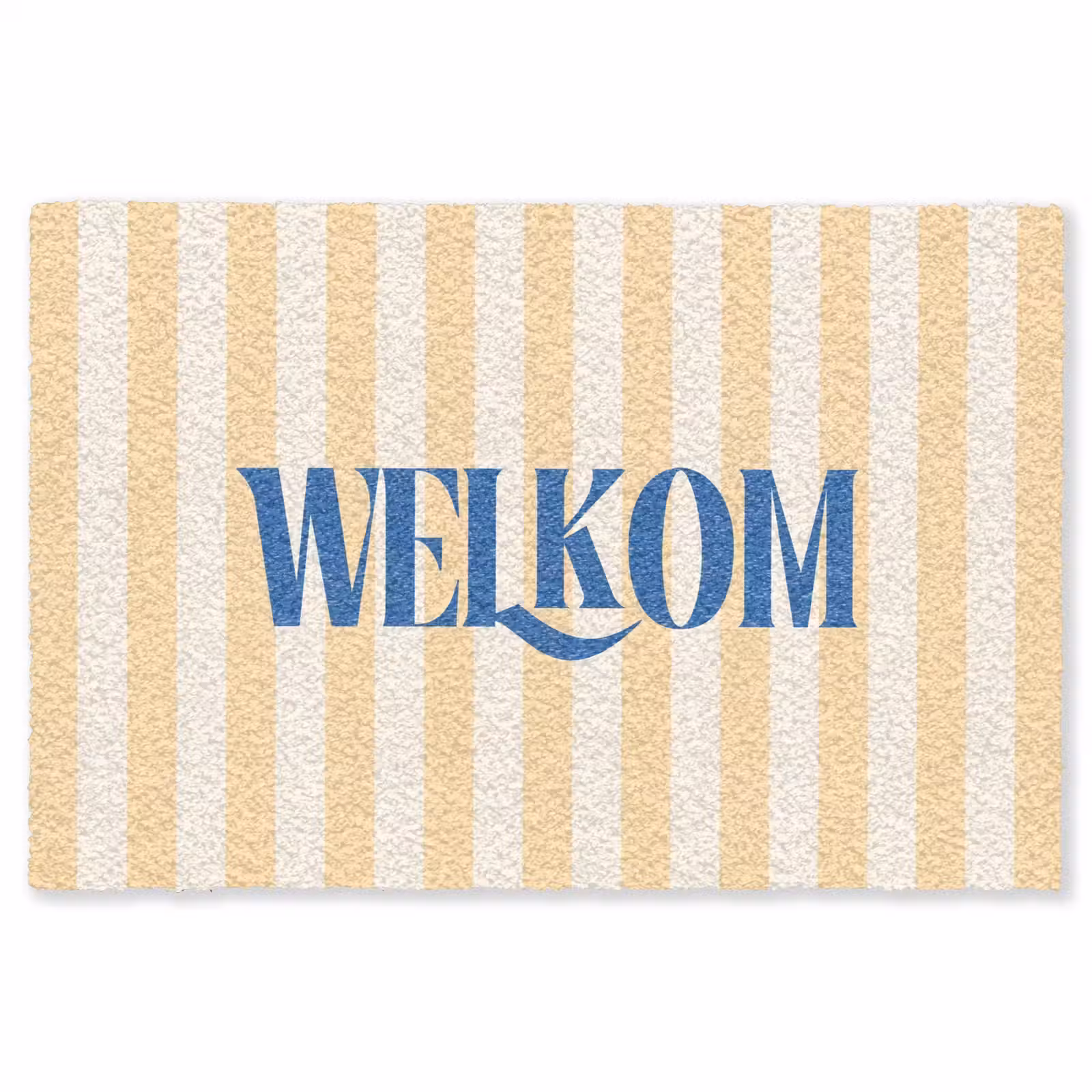 Vloerkleed - Blauw - Geel - Strepen - Welkom — 1