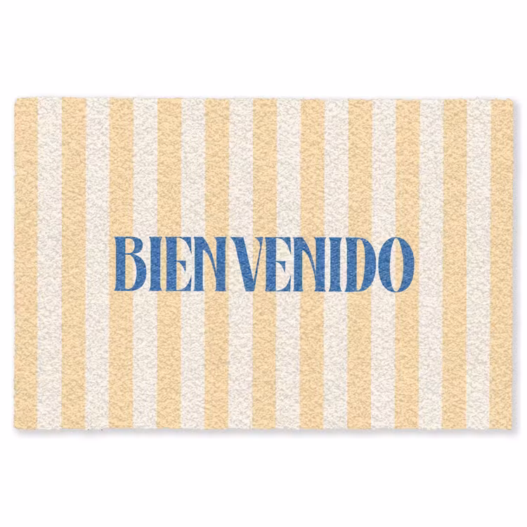 Vloerkleed - Blauw - Geel - Strepen - Bienvenido — 1