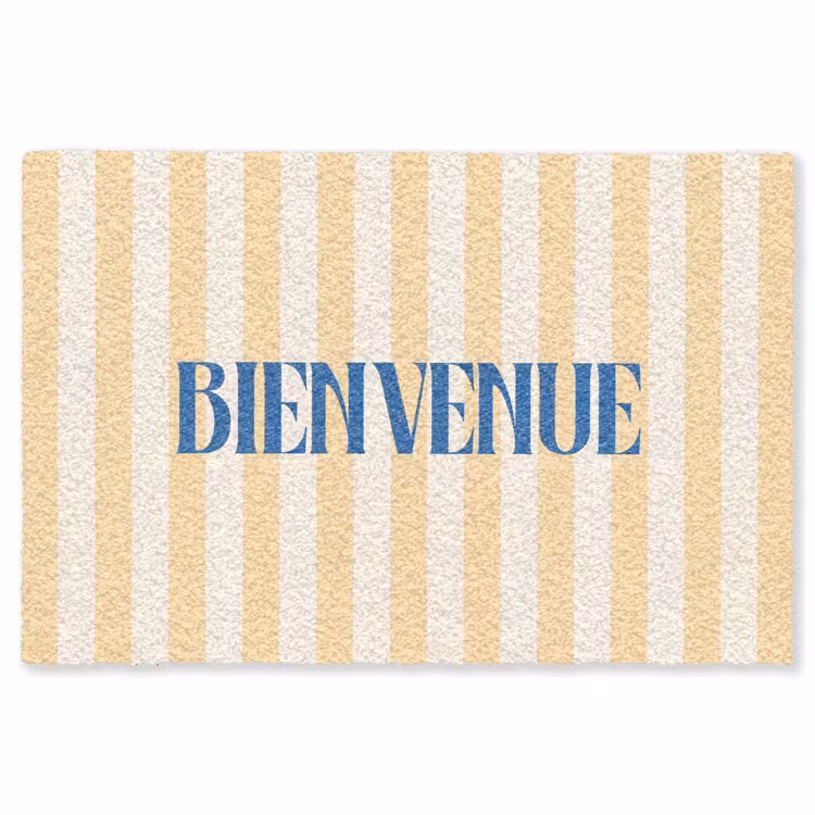 Vloerkleed - Blauw - Geel - Strepen - Bienvenue — 1