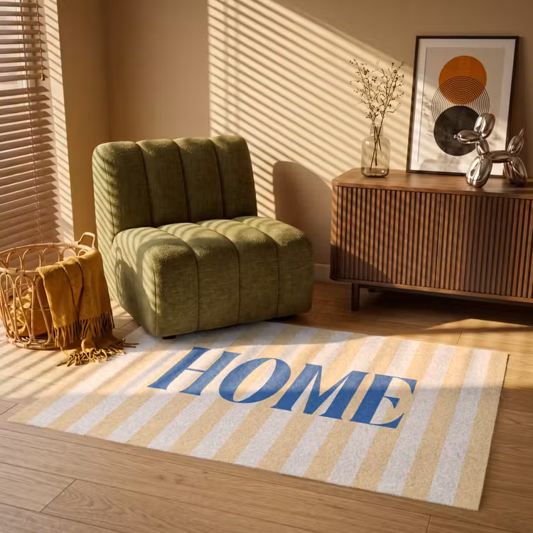 Vloerkleed - Blauw - Geel - Strepen - Home — 2