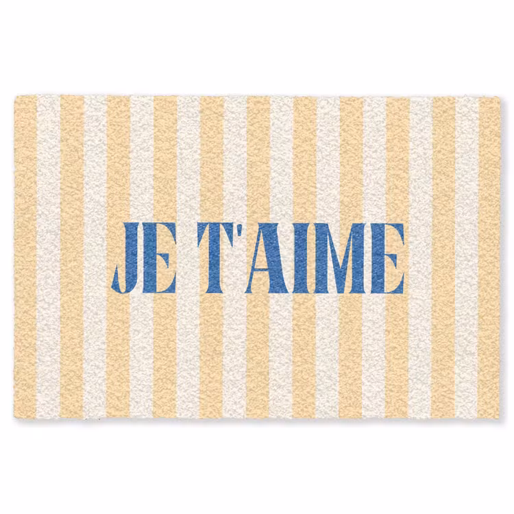 Vloerkleed - Blauw - Geel - Strepen - Je t'aime — 1