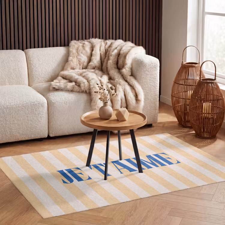 Vloerkleed - Blauw - Geel - Strepen - Je t'aime — 3