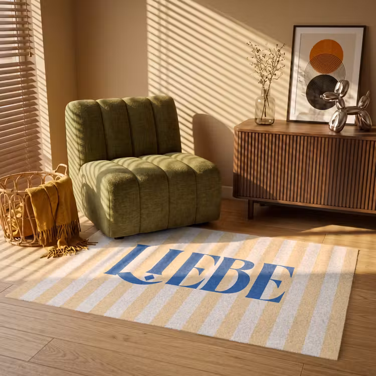 Vloerkleed - Blauw - Geel - Strepen - Liebe — 2