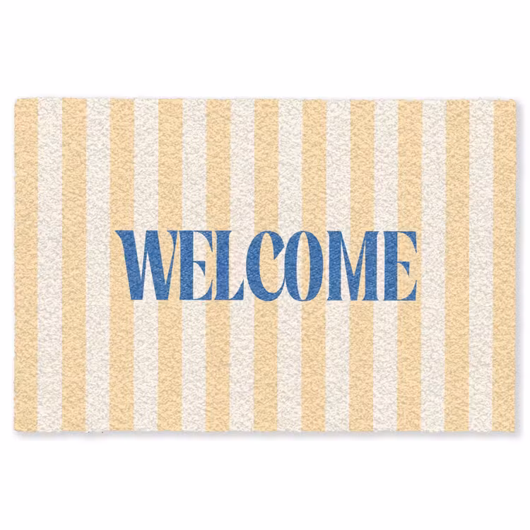 Vloerkleed - Blauw - Geel - Strepen - Welcome — 1