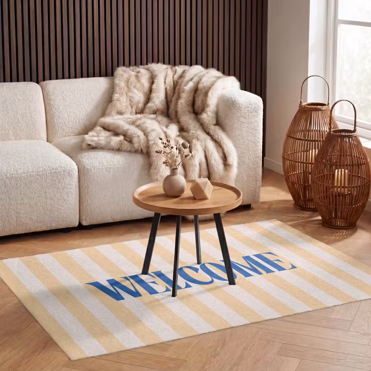 Vloerkleed - Blauw - Geel - Strepen - Welcome — 3