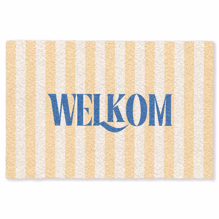 Vloerkleed - Blauw - Geel - Strepen - Welkom — 1