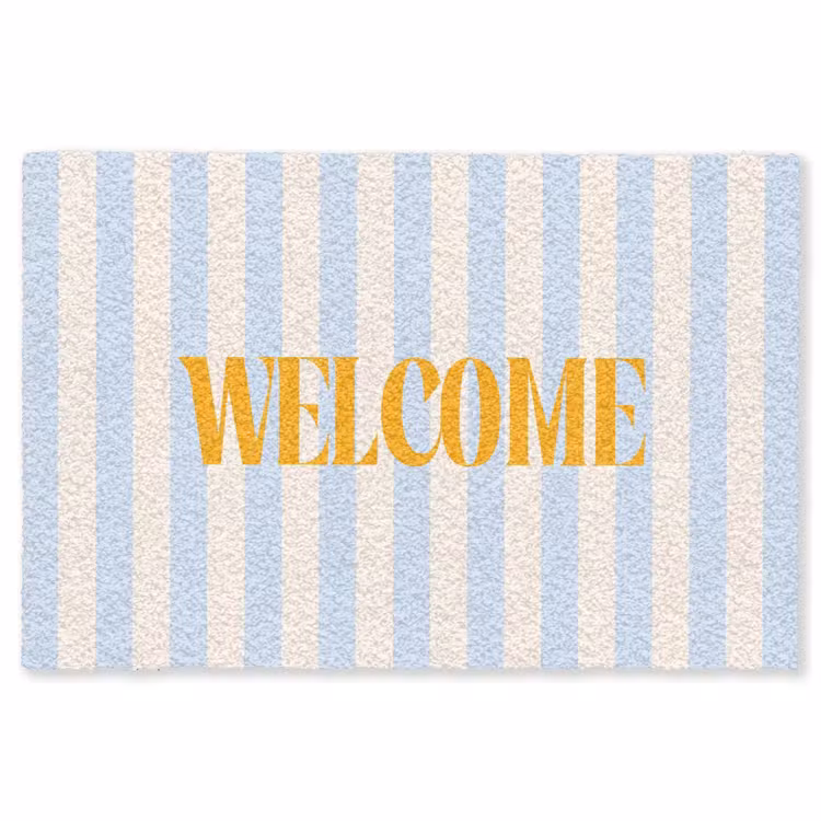 Vloerkleed - Oranje - Blauw - Strepen - Welcome — 1