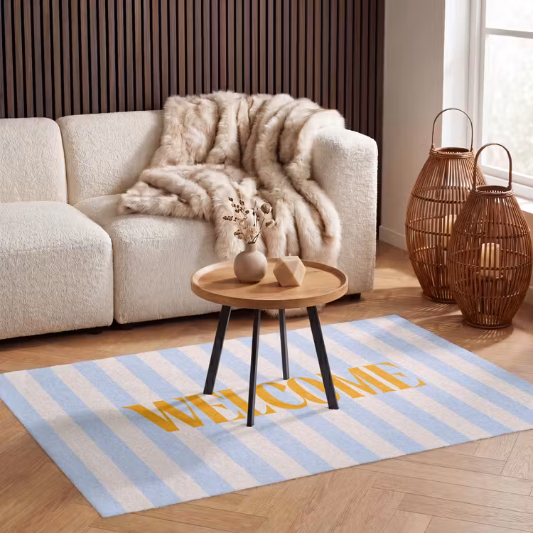 Vloerkleed - Oranje - Blauw - Strepen - Welcome — 3