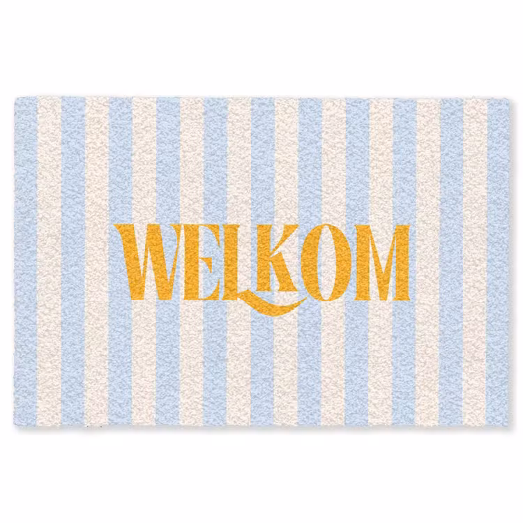 Vloerkleed - Oranje - Blauw - Strepen - Welkom — 1