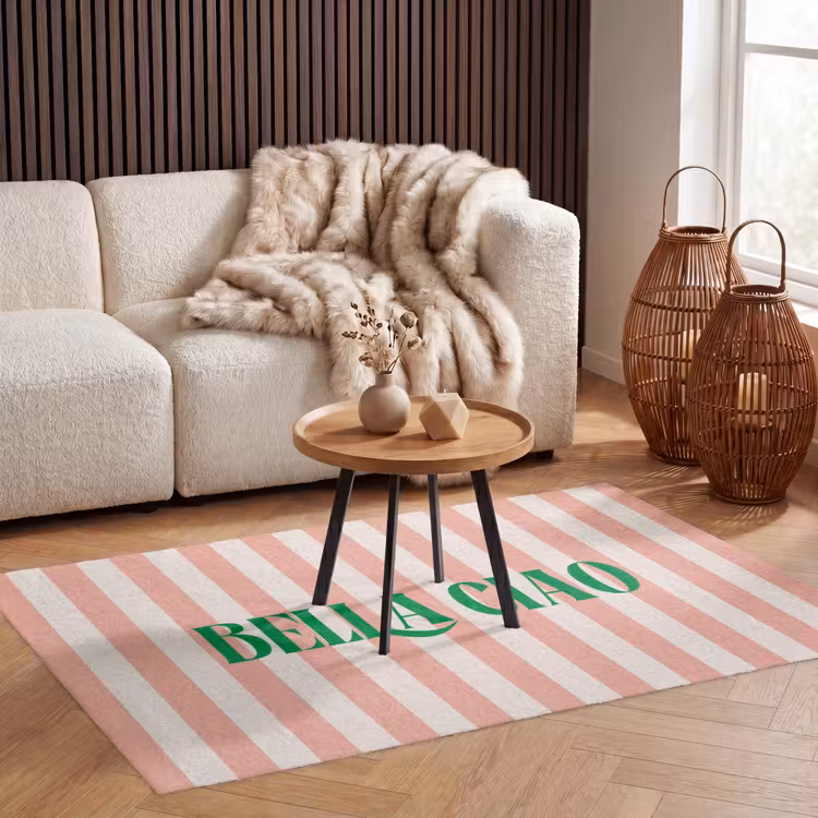 Vloerkleed - Zachtroze - Groen- Strepen - Bella Ciao — 3