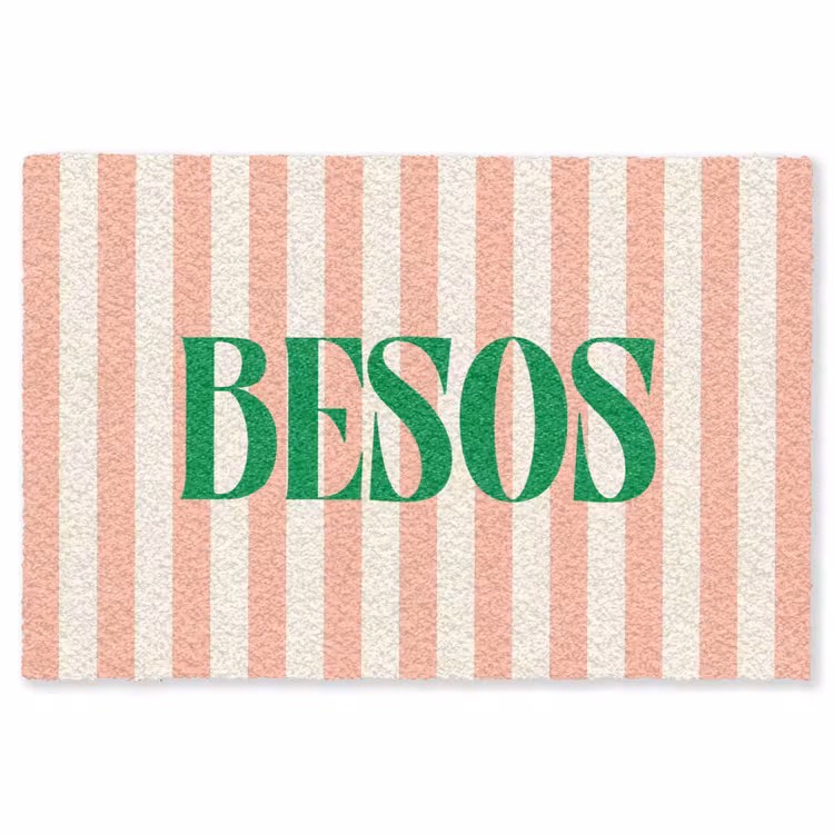 Vloerkleed - Zachtroze - Groen- Strepen - Besos — 1