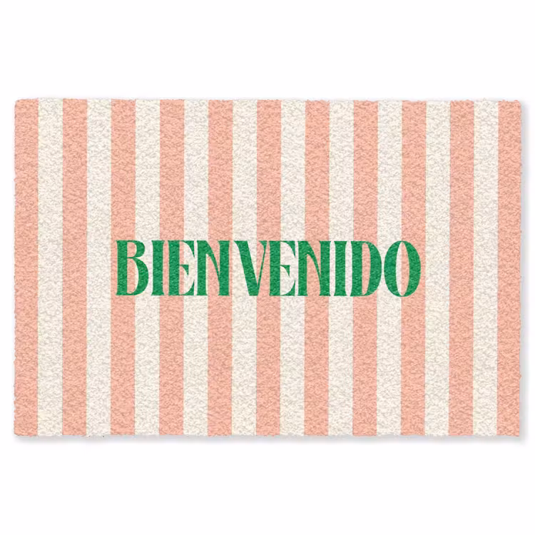 Vloerkleed - Zachtroze - Groen- Strepen - Bienvenido — 1