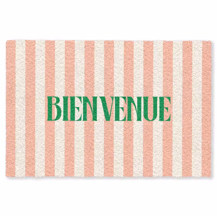 Vloerkleed - Zachtroze - Groen- Strepen - Bienvenue — 1