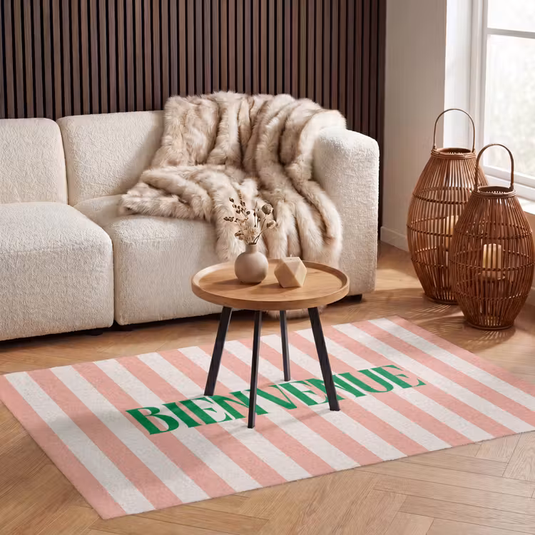 Vloerkleed - Zachtroze - Groen- Strepen - Bienvenue — 3