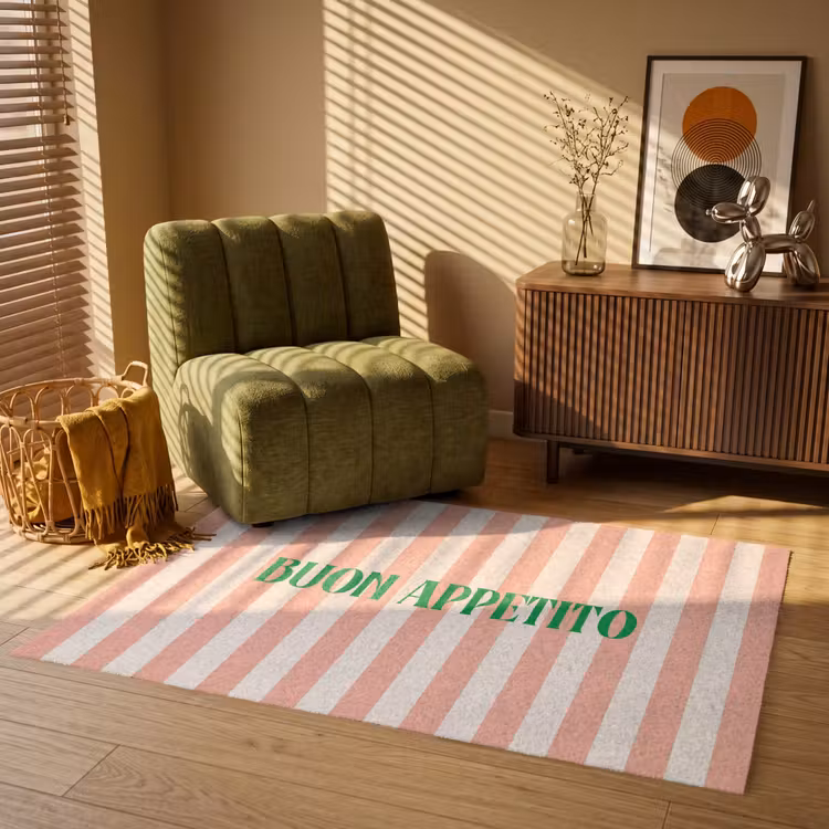 Vloerkleed - Zachtroze - Groen - Strepen - Buon Appetito — 2